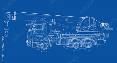 Car crane. Vector rendering of 3d