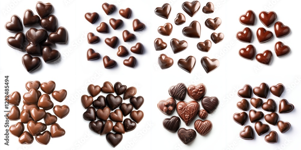 Obraz premium Assorted Heart Shaped Chocolate Candies - Delicious heart-shaped chocolates, perfect for Valentine's Day, romantic gifts, or sweet treats. Symbolizing love, affection, sweetness, indulgence