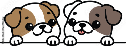 Two cute little bulldogs cartoon, vector illustration