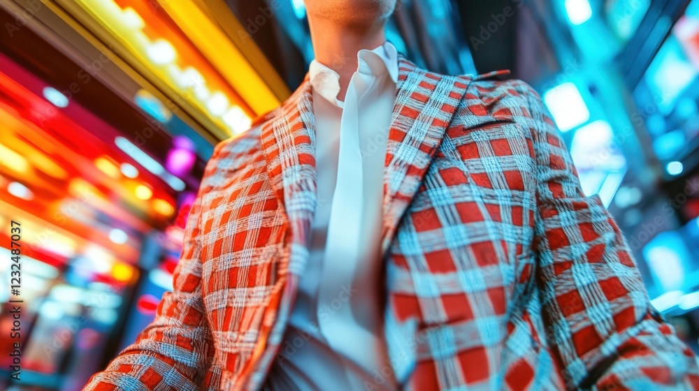 Obraz premium Stylish Man in Colorful Urban Setting with Vibrant Neon Lights