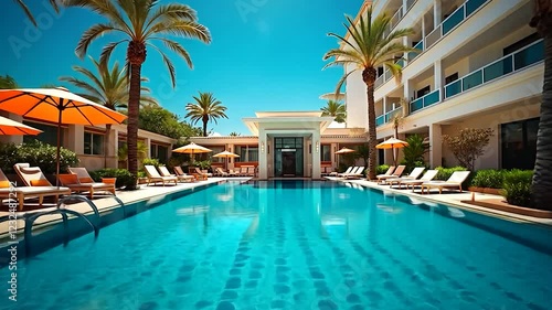 Wallpaper Mural Resort Swimming Pool with Palm Trees and Loungers Torontodigital.ca