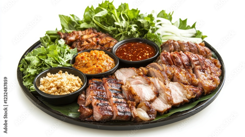 Thai BBQ Platter with Marinated Meats and Fresh Greens Thai BBQ Platter with Marinated Meats and Fresh Greens