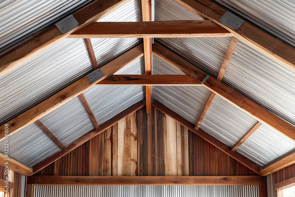 A Corrugated Iron Ceiling with Timber Beams