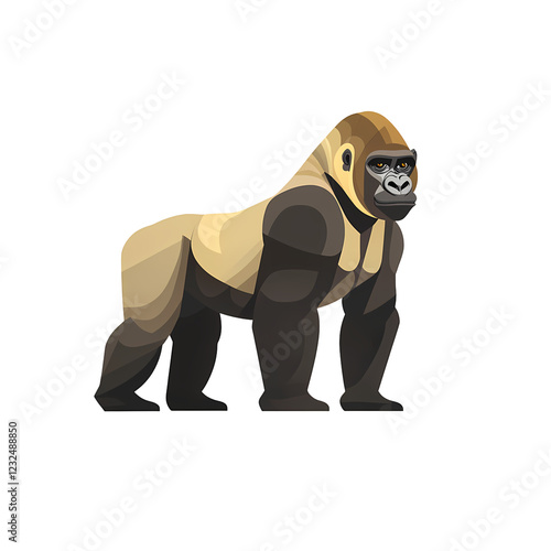 Stylized gorilla illustration with geometric shapes showcasing a blend of brown and tan colors against a clean background. , transparent backgrounds