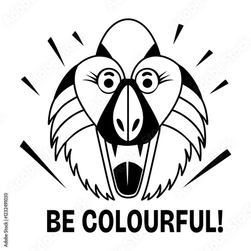 Mandrill with be colourful text, glyph sticker 
