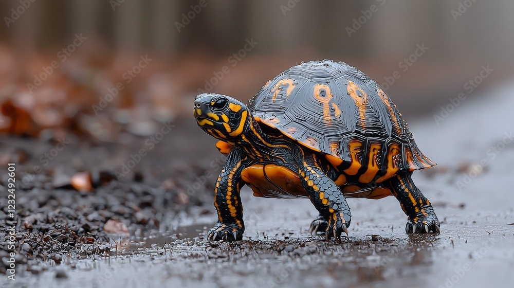 The grand tortoise moves across a sandy trail, embodying wisdom and patience The grand tortoise moves across a sandy trail, embodying wisdom and patience