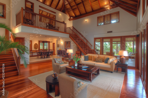 Double Ceiling Height Living Room in Tropical Modern Design