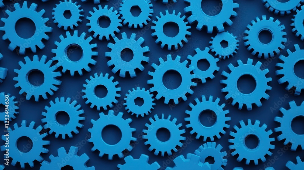 Blue Gears on Dark Background Creating Unique Mechanical Pattern Blue Gears on Dark Background Creating Unique Mechanical Pattern