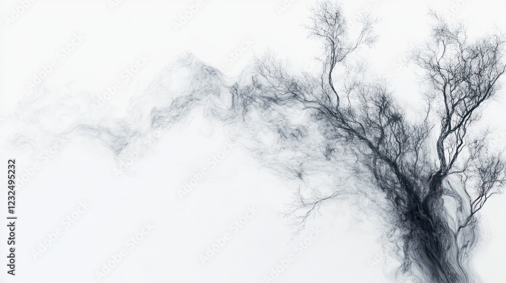 Abstract tree, misty background, winter landscape, design element Abstract tree, misty background, winter landscape, design element