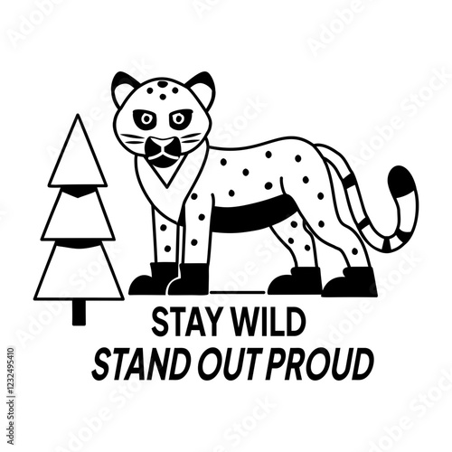 A glyph sticker of leopard with stay wild text 

