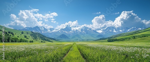 A stunning view of the landscape at Sonamarg in Thajiwas park, Jammu and Kashmir, India photo