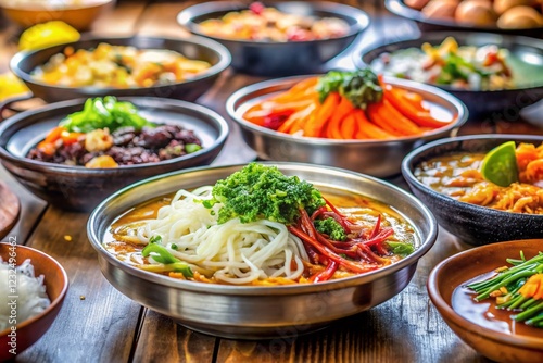 Delicious Janchi Guksu Banquet Noodles Served at a Festive Korean Celebration photo