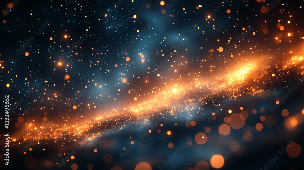 An abstract, vibrant background with colorful lights and particles complements the slow-motion rain design An abstract, vibrant background with colorful lights and particles complements the slow-motion rain design