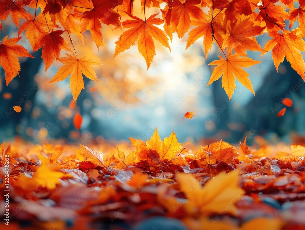 A vibrant cascade of autumn leaves creates a beautiful seasonal landscape A vibrant cascade of autumn leaves creates a beautiful seasonal landscape