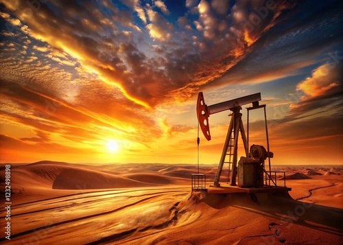 Desert Oil Pump Sunset - Dramatic Industrial Landscape Photography