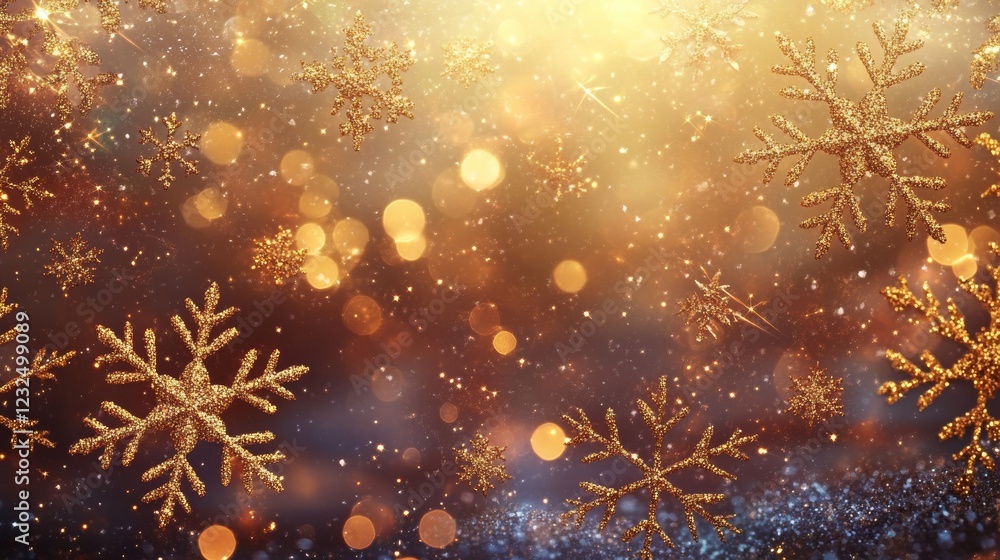 A festive Christmas backdrop featuring golden snowflakes and stars adorning a vibrant background, adding a touch of magic to your celebration. A festive Christmas backdrop featuring golden snowflakes and stars adorning a vibrant background, adding a touch of magic to your celebration.
