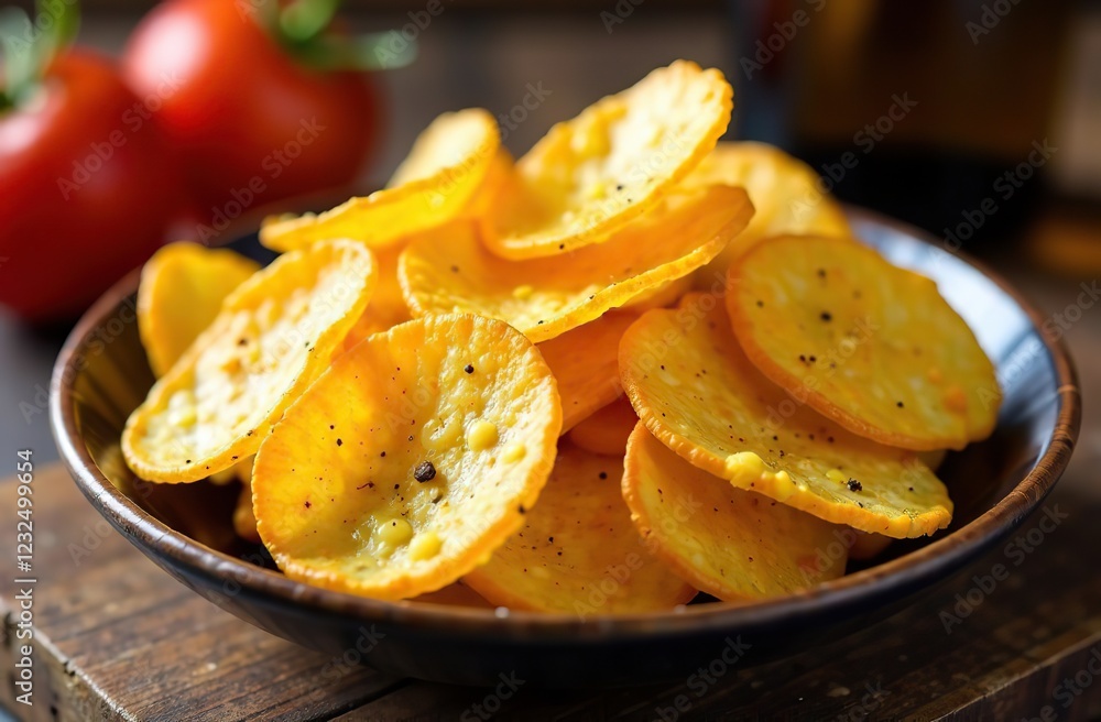 Close-up of crunchy fried chips with a golden, bubbly texture, crispy, snack, food, potato, unhealthy, delicious, salty Close-up of crunchy fried chips with a golden, bubbly texture, crispy, snack, food, potato, unhealthy, delicious, salty