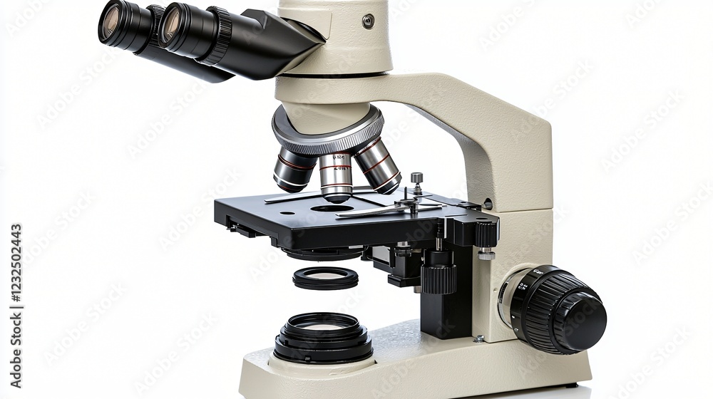 Compound Microscope, Science Lab, Research, White Background, Education Compound Microscope, Science Lab, Research, White Background, Education