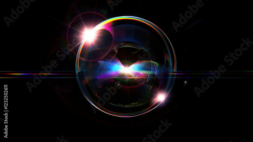 prism light lens flare effect on black background