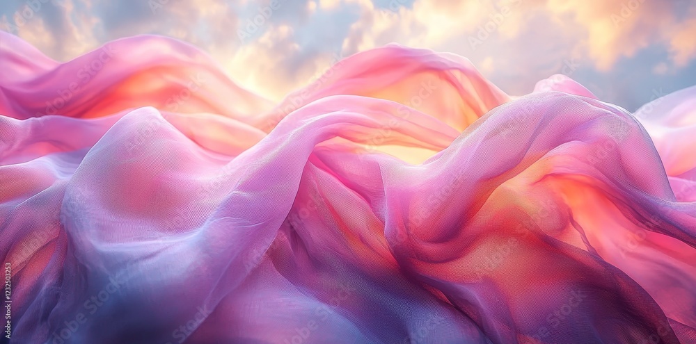 Obraz premium A slow-motion video of a breezy curtain with a beautiful gradient sky