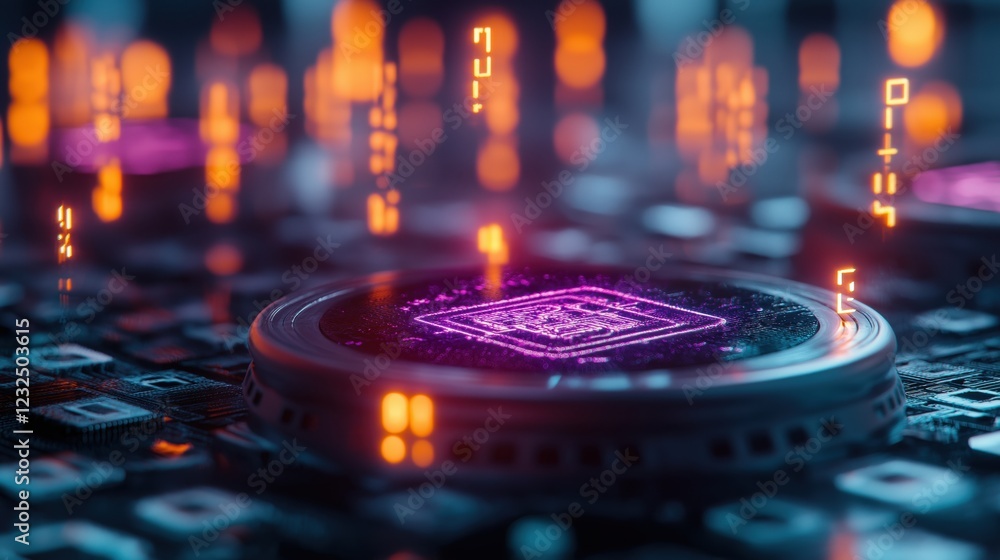 Obraz premium Innovative technology event showcasing quantum computing advancements virtual space digital graphics futuristic viewpoint