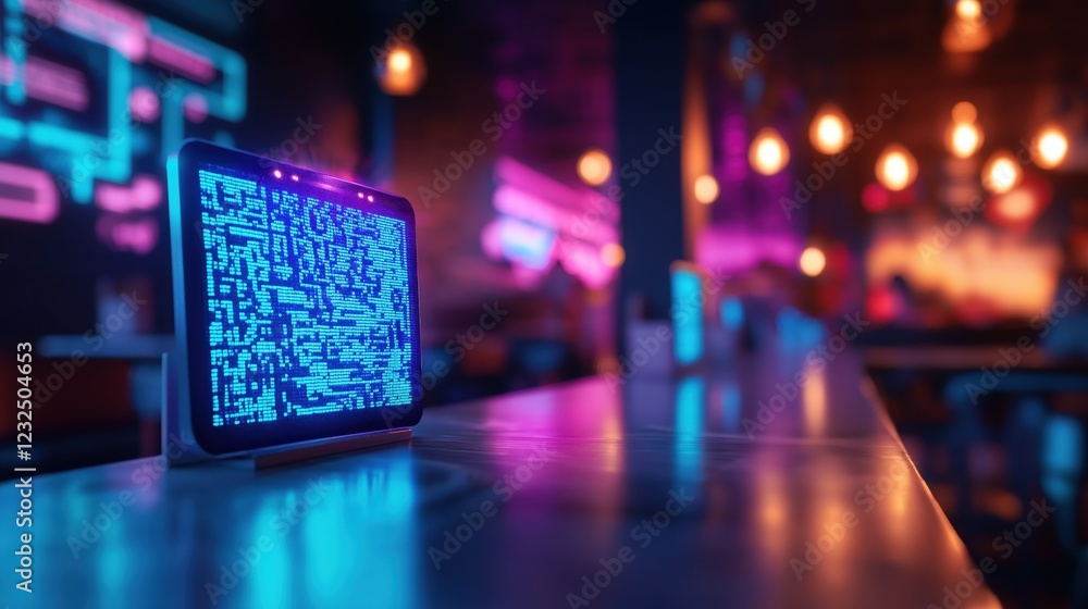 custom made wallpaper toronto digitalDigital interaction event gaming lounge visual display neon environment close-up view futuristic concept