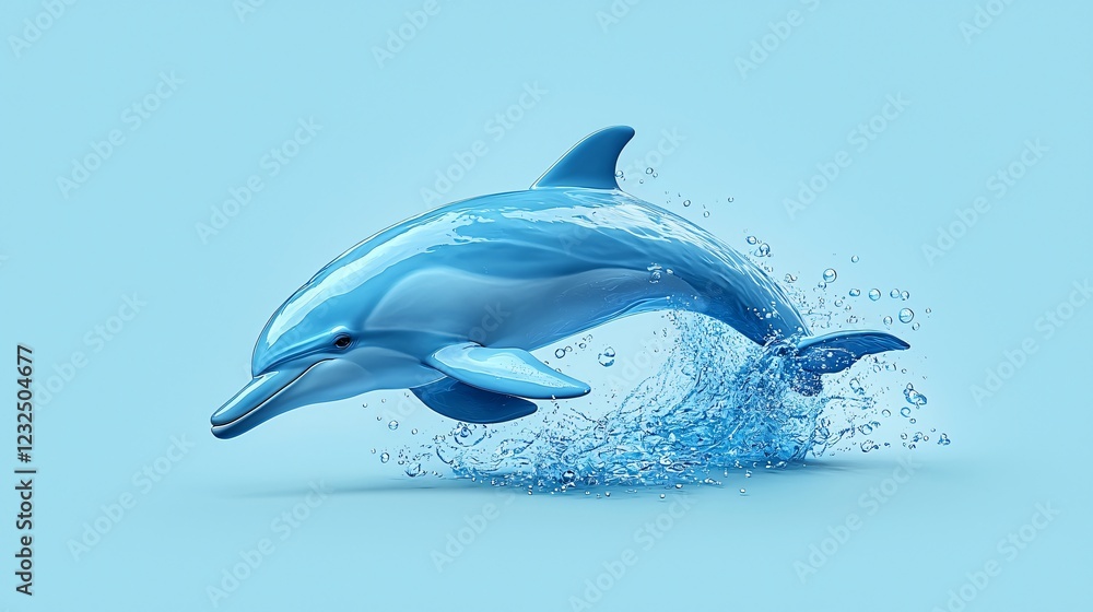 Fototapeta premium Dolphin leaping, ocean splash, blue background, marine life, website banner
