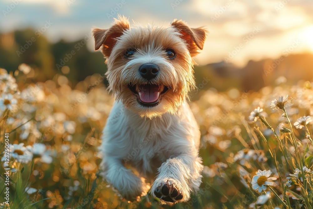 Free spirit embodied as a Jack Russell meanders slowly through a dreamy grassland park Free spirit embodied as a Jack Russell meanders slowly through a dreamy grassland park