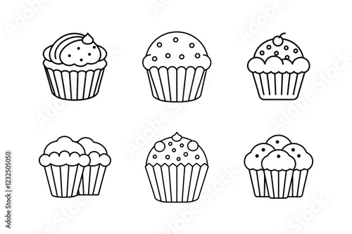 muffins line art vector illustration