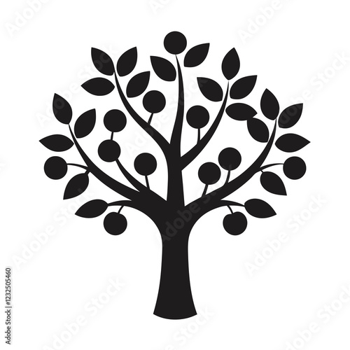 A Silhouette of a fruit tree with rounded branches vector illustration