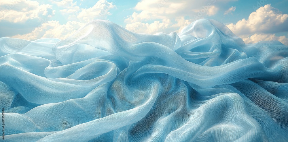 Obraz premium Curtain in motion with a light blue pastel sky background