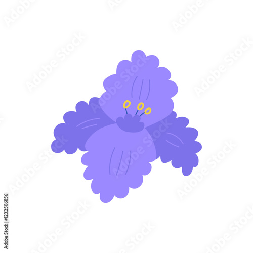Purple iris flower. Vector flat illustration of floral bud on isolated background
