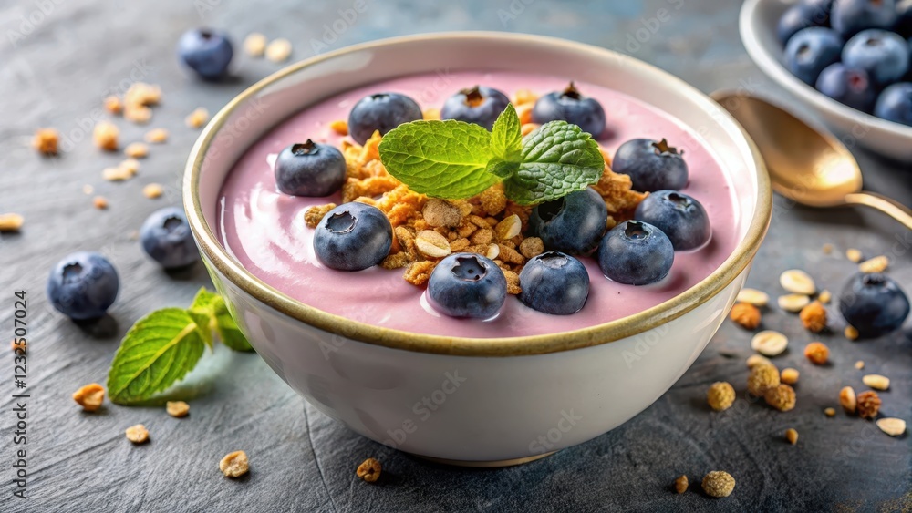 A bowl of blueberry yogurt with a few fresh berries on top and a sprinkle of granola , #foodie, #breakfast, #foodie A bowl of blueberry yogurt with a few fresh berries on top and a sprinkle of granola , #foodie, #breakfast, #foodie