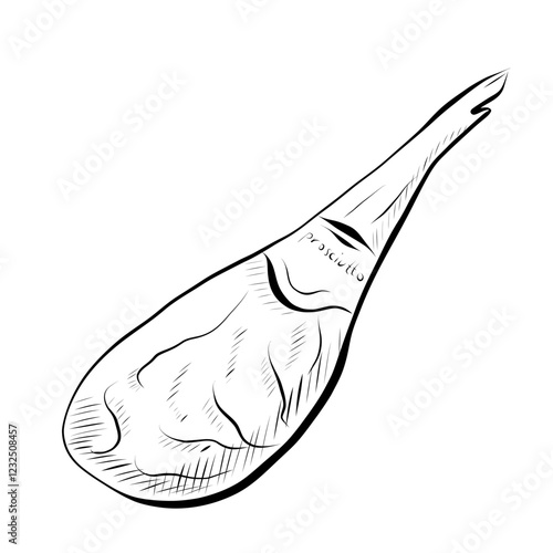 Line drawing. Line art - piece of prosciutto, leg of jamon. Vector