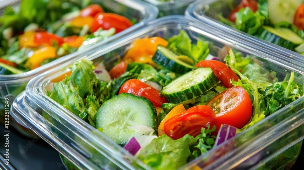 Fresh and Healthy Salad in Clear Containers Fresh and Healthy Salad in Clear Containers