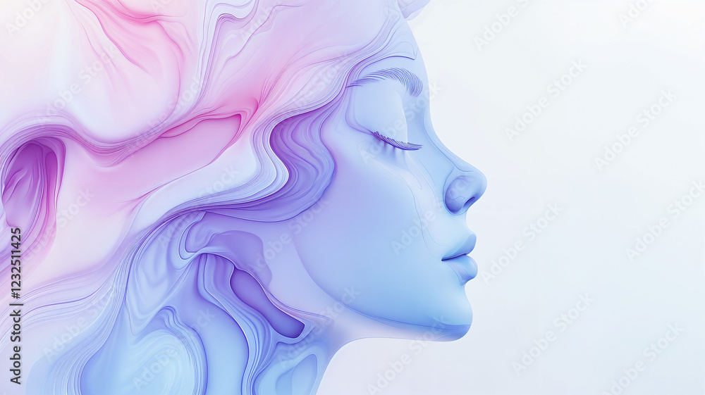 Elegant Female Profile in Pastel Abstract Fluid Design Elegant Female Profile in Pastel Abstract Fluid Design