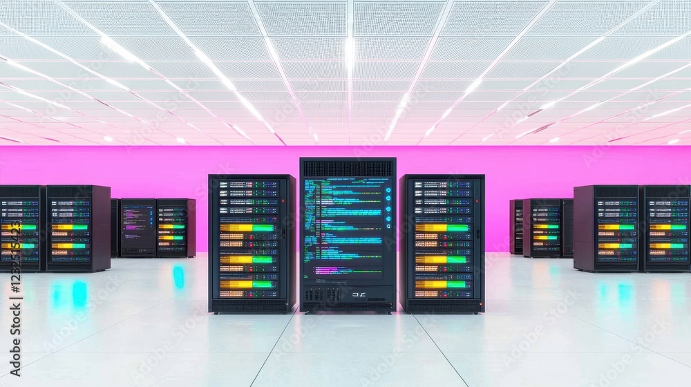 Futuristic Data Center with Colorful Server Racks Futuristic Data Center with Colorful Server Racks