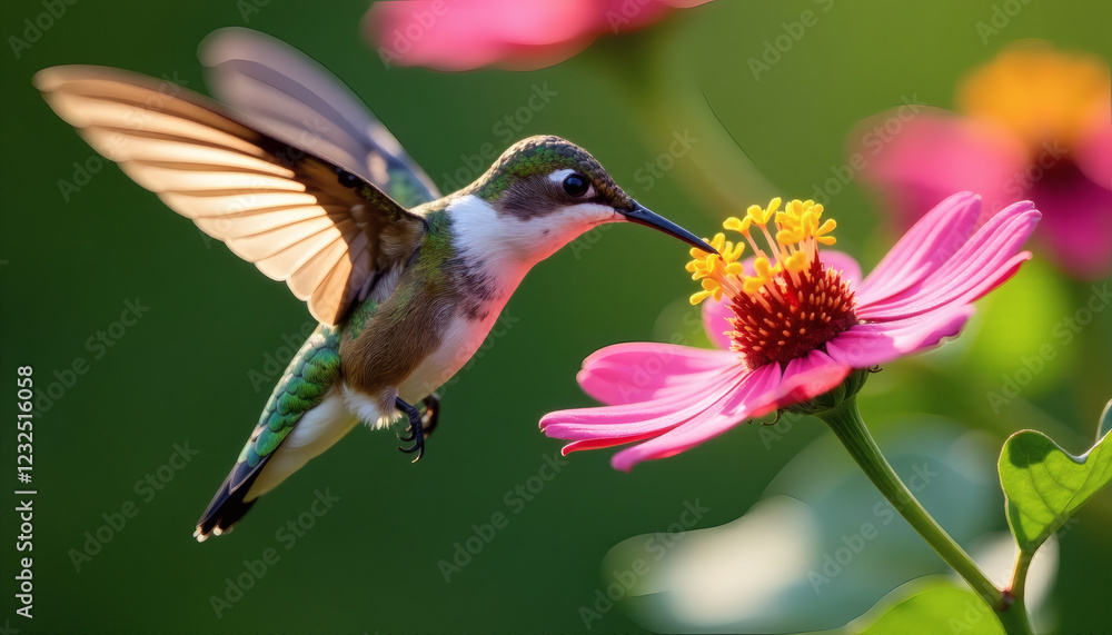 Naklejka premium Hummingbird Feeding Flower Nectar