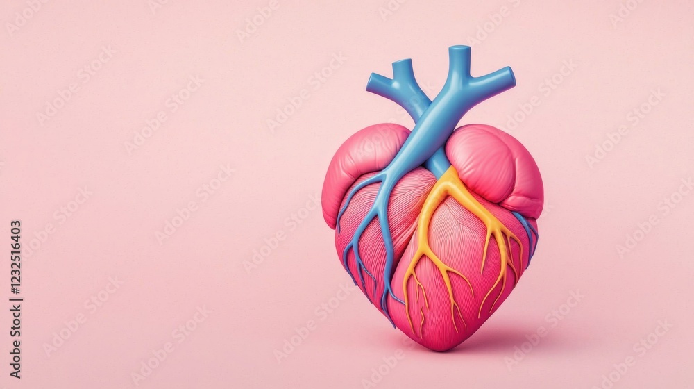 Vibrant Anatomical Heart Model on Soft Pink Background Vibrant Anatomical Heart Model on Soft Pink Background