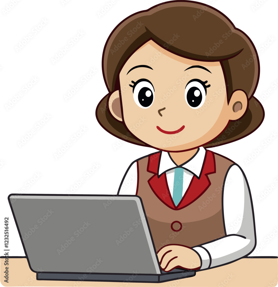 Smiling businesswoman working on laptop at desk Smiling businesswoman working on laptop at desk