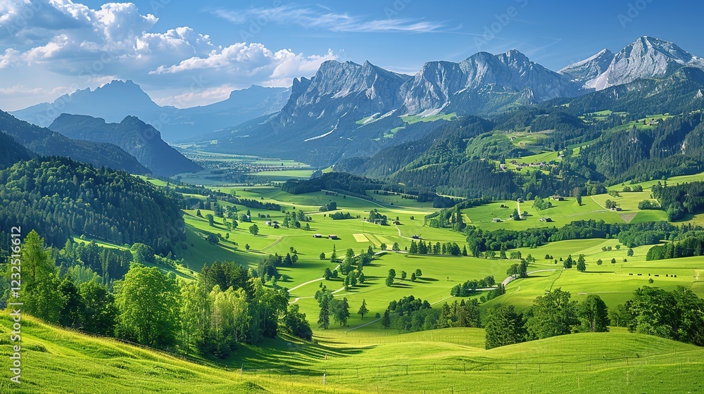 Obraz premium The Enchanting Allure of the Lush Green Valleys in the Swiss Alps during Summer