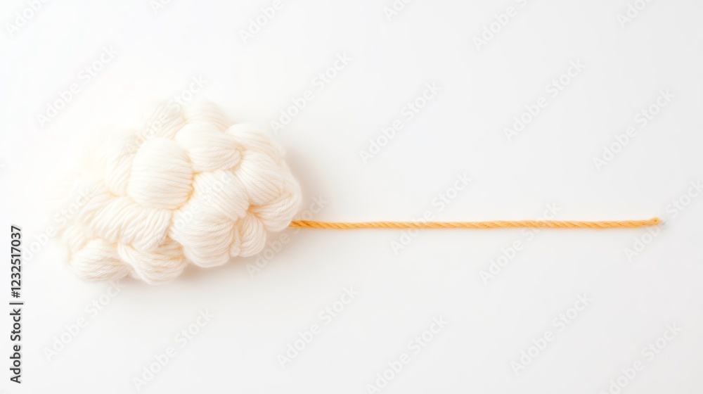 Obraz premium A fluffy, white cotton cloud on a simple background, featuring a thin, orange stick extending from one side.