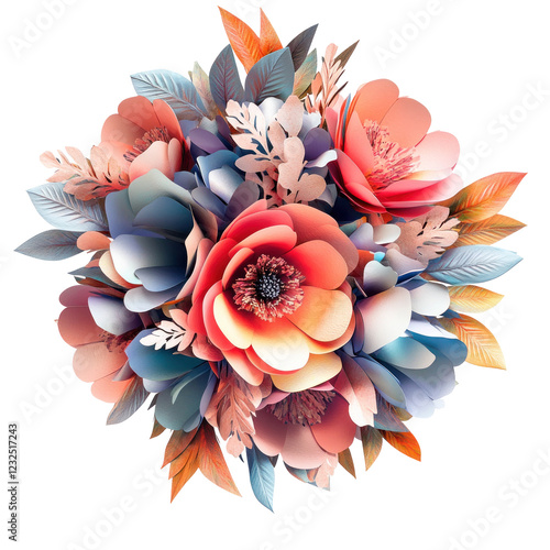 Paperflower bouquets isolated on white or transparent background
