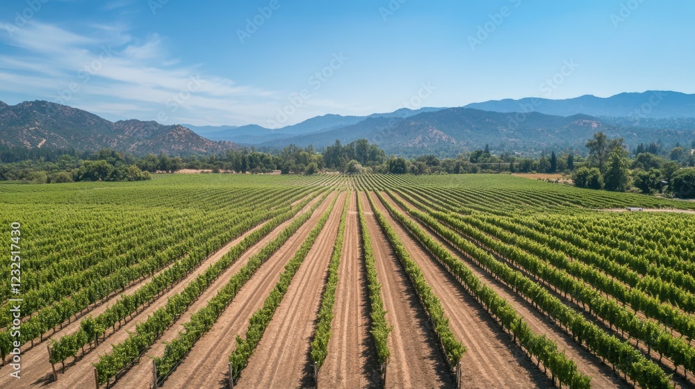 Aerial photo of a vineyard with neatly arranged rows of grapevines in late summer Aerial photo of a vineyard with neatly arranged rows of grapevines in late summer