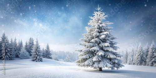 Wallpaper Mural Snow-covered fir tree with frosty branches and bare trunk standing alone in a white winter landscape, snowflakes, winter forest Torontodigital.ca