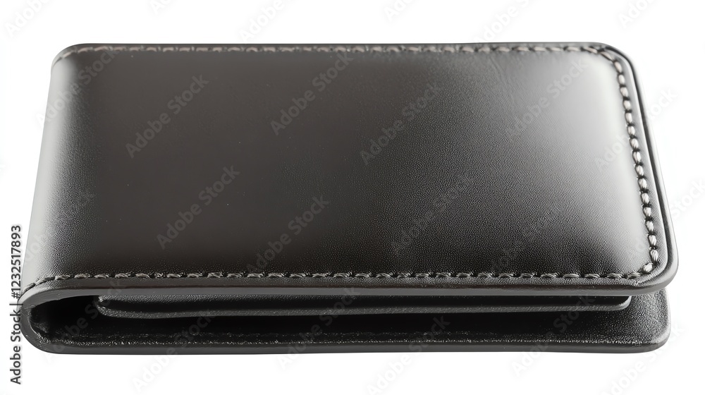 A sleek black leather wallet featuring a textured finish and stitched edges, ideal for carrying cards and cash in style. A sleek black leather wallet featuring a textured finish and stitched edges, ideal for carrying cards and cash in style.
