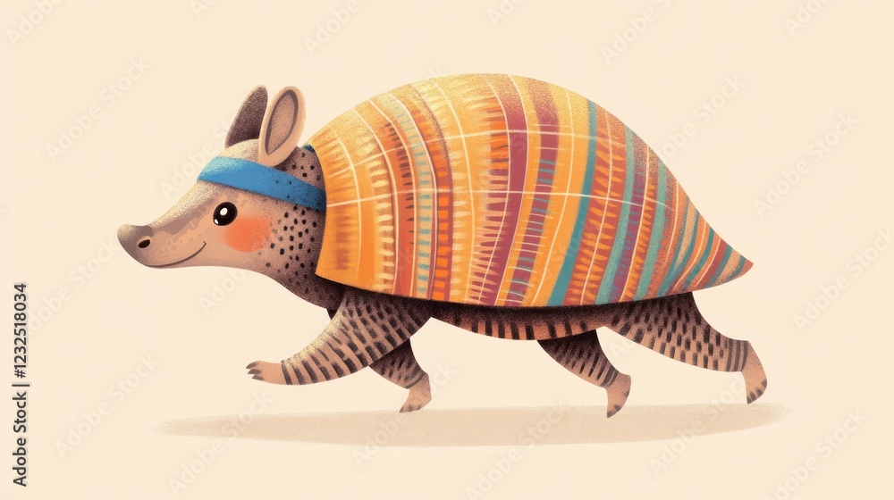 Armadillo jogging outdoors, healthy lifestyle illustration Armadillo jogging outdoors, healthy lifestyle illustration