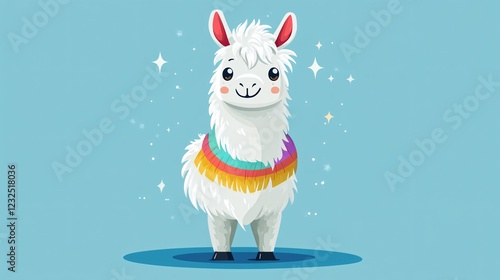 Adorable Llama Cartoon Flat Vector Illustration Centered
