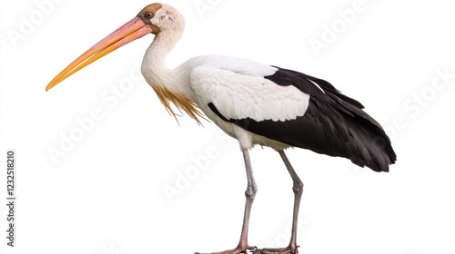Asian openbill stork profile, white background, nature