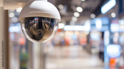 CCTV Camera with Infrared Sensors in Retail Store Corner photo